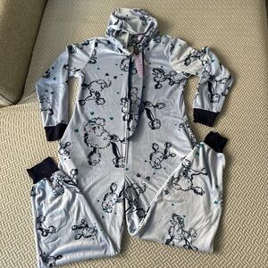 Hale Bob Onesie Zip Up Hoodie Pajamas with Poodle Print Size Med baby blue NWT